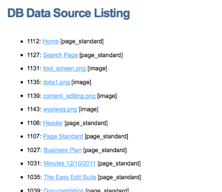 DB Data Source records listed on an Asset Listing