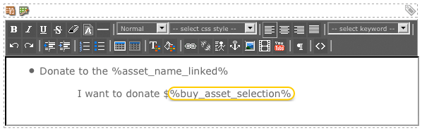 The keyword replacement for the Selection field on the Default Format Bodycopy
