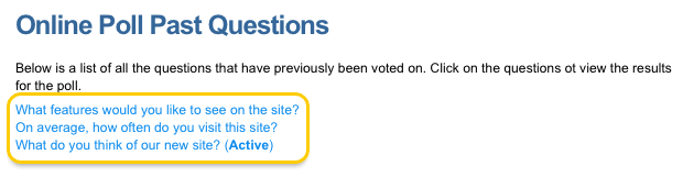 An example Online Poll (past questions list)