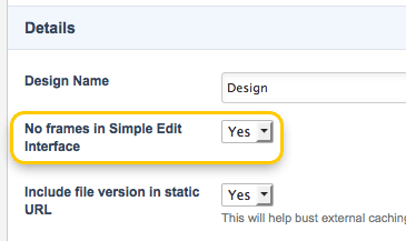 Setting the No Frames Option on the Design