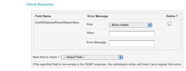 The Error Message field in the Check Response section