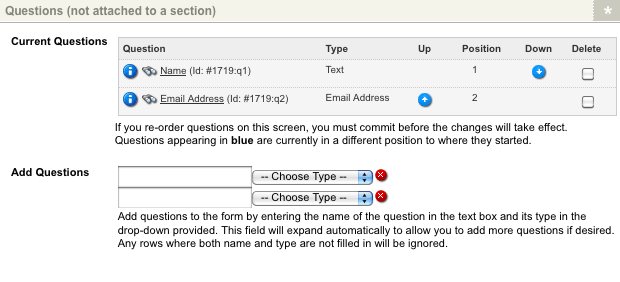 The Questions not attached to a Section section