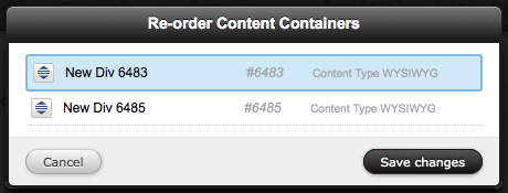 The Reorder Content Containers pop-up