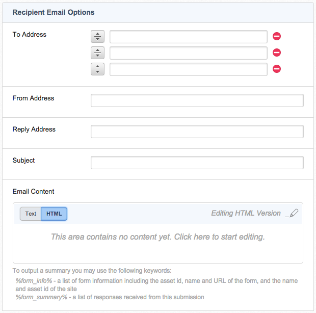 The Recipient Email Options section