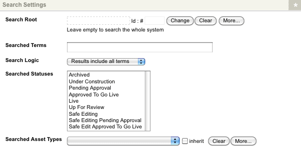 The Search Settings section of the Details screen