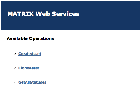The Matrix Web Services page on the SOAP Server