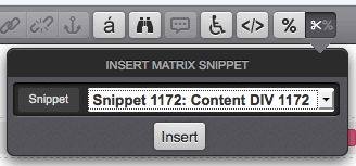 The Insert Matrix Snippet pop-up
