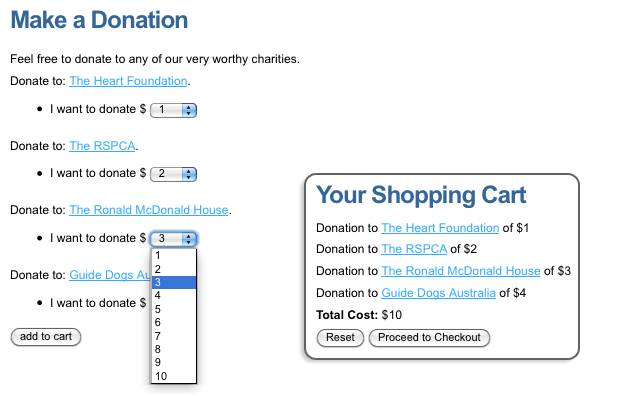 Donations linked to a Cart