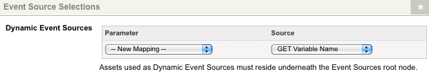 The Event Source Selections section of the Details screen
