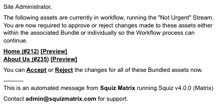 An example workflow notification email