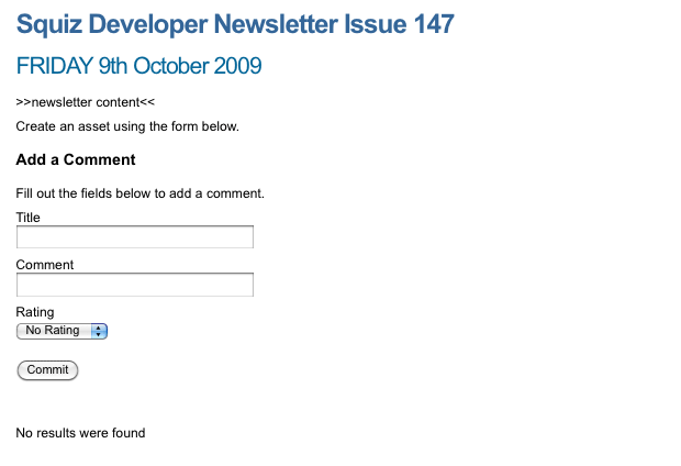An example Newsletter page with the Add a Comment fields