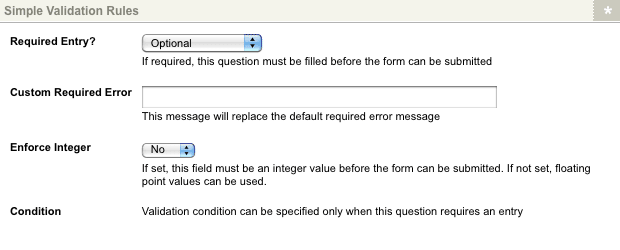 The Simple Validation Rules section for a Numeric question