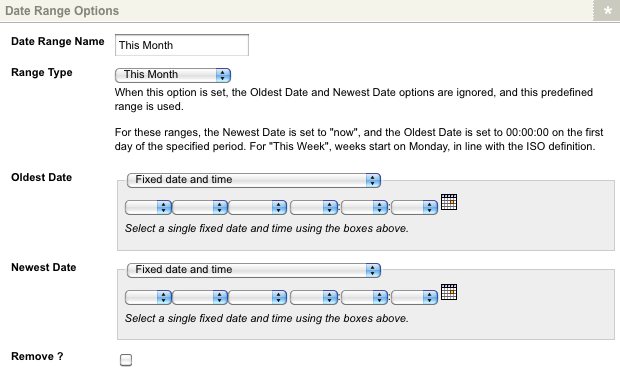 The Date Range Options section displaying an example range
