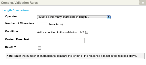 The Length Comparison Complex Validation Rule for a Text Question