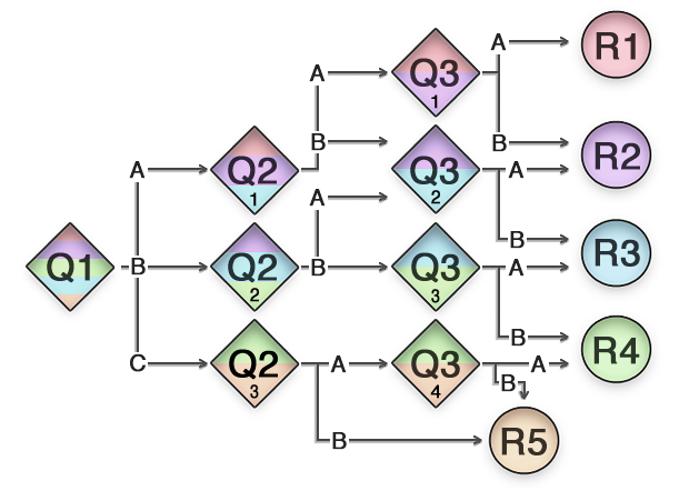 The process of a Decision Tree with Select question types