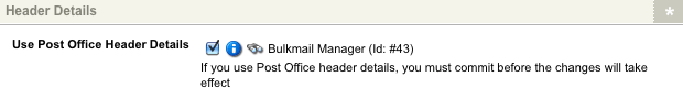 The Header Details section of the Details screen using the Bulkmail Manager header details