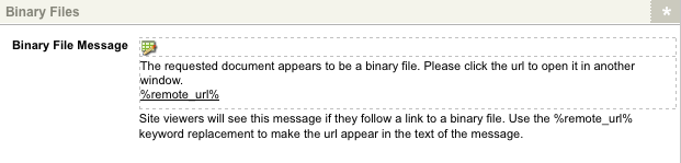 The Binary Files section of the Messages screen