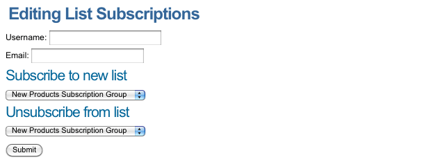 The default Subscription Page for a Public User
