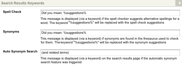 The Search Results Keywords section of the Messages screen