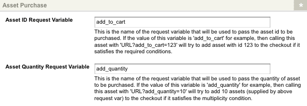 Variables set in the Asset Purchase section of the Ecommerce Form Contents Details screen